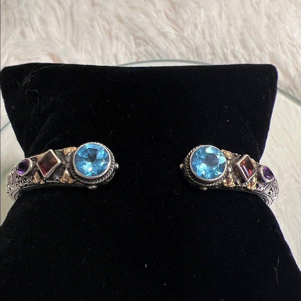 Luxury Sterling Silver and 18K Solid Gold Multi Gemstone Bracelet